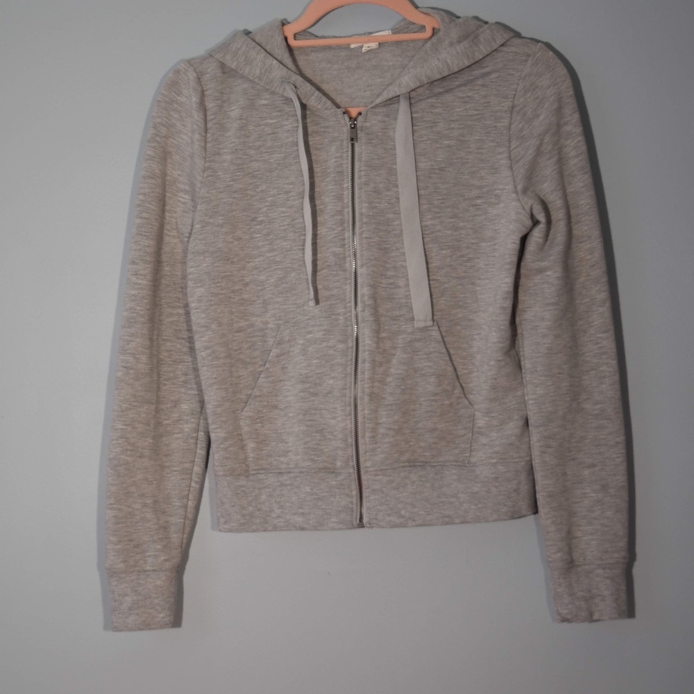 Grey cropped zip-up hooded jacket
